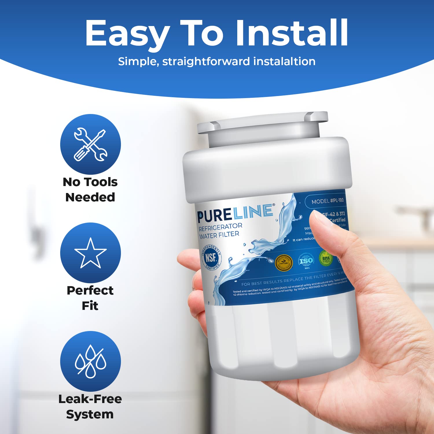 Pureline Replacement for MWF Water Filter, Smartwater MWFP, Kenmore 46-9991, Models MWFP, MWFINT, GWF, GWFA, Refrigerator Water Filter. NSF Certified. (3 Pack)