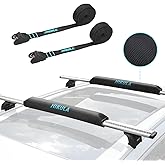 28" Soft Aero Roof Rack Pads for Various Crossbars | Premium Surfboard Car Rack Pad for SurfBoard &amp; SUP, No Scratch Buckles and Extra-Wide 1.5 in Straps,Carries up to 3 Boards