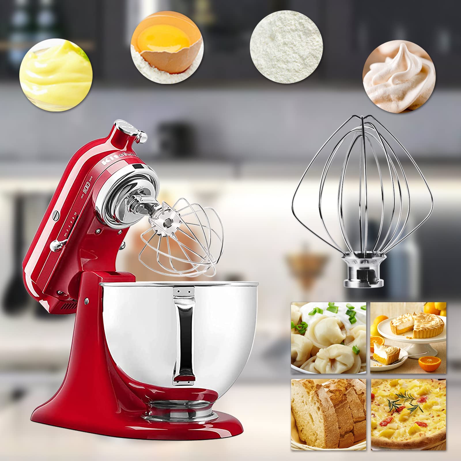Stainless Steel 6-Wire Whip Attachment for KitchenAid 4.5 and 5 Quart Tilt-Head Stand Mixer, K45WW Whisk Attachment, Balloon Whisk, Heavy Duty, Dishwasher Safe
