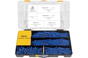 Bonost 3/16 Concrete Screw Assortment Kit 280Pcs - 4 Sizes Flat & Hex Head Masonry Screws with Drill Bit for Concrete Brick Block Cement, Diamond Point