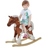 Qaba Wooden Toddler Rocking Horse Kids Plush Ride-On Animal Rocker Brown | Horse Toy, Nursery Rhyme Music