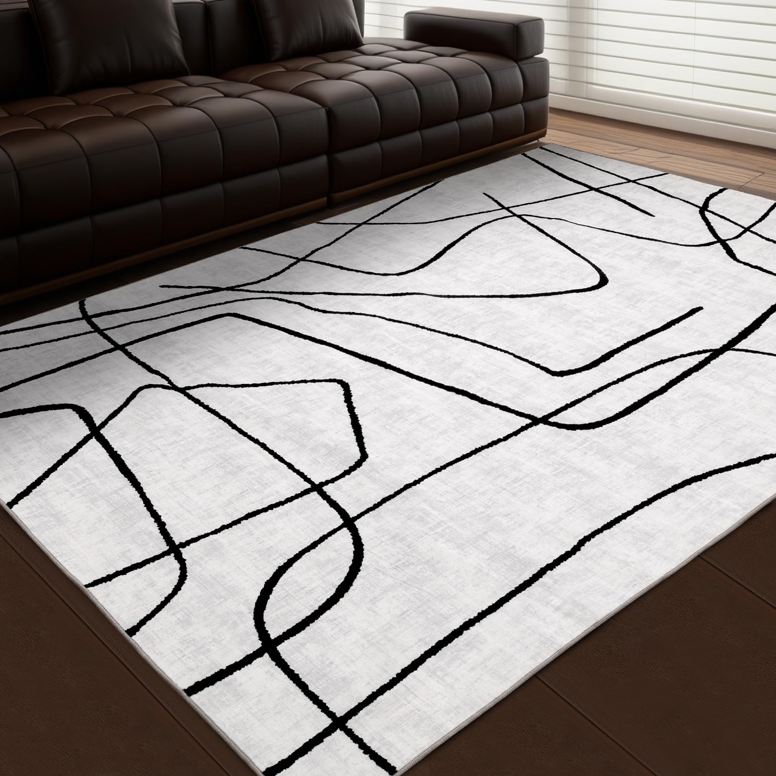 Photo 1 of YIHOUSE Abstract 6'x9' Black and White Rug- Washable Area Rug for Living Room Bedroom, Large Modern Non-Slip Ultra-Thin Rug Home Decor,Abstract,6x9ft