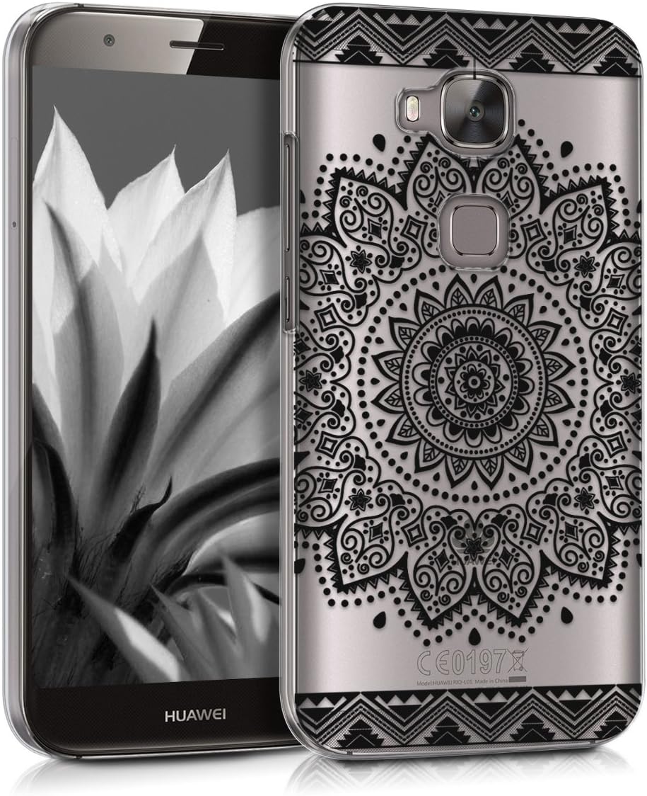 kwmobile Crystal Case Compatible with Huawei G8 / GX8 - Hard Durable Transparent Protective Cover - Flowers Black/Transparent