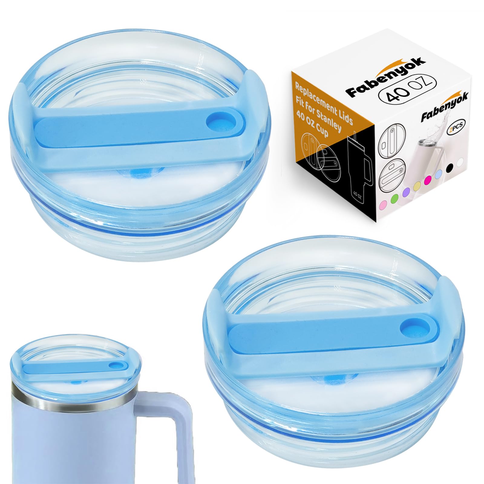Photo 1 of 40 OZ Tumbler Lid Replacement Fit for Stanley Cup, 2 Pack Clear Replacement Lids Fit for Stanley Travel Tumbler, Spill Proof Tumbler Covers for Stanley Cup Accessories (Blue)