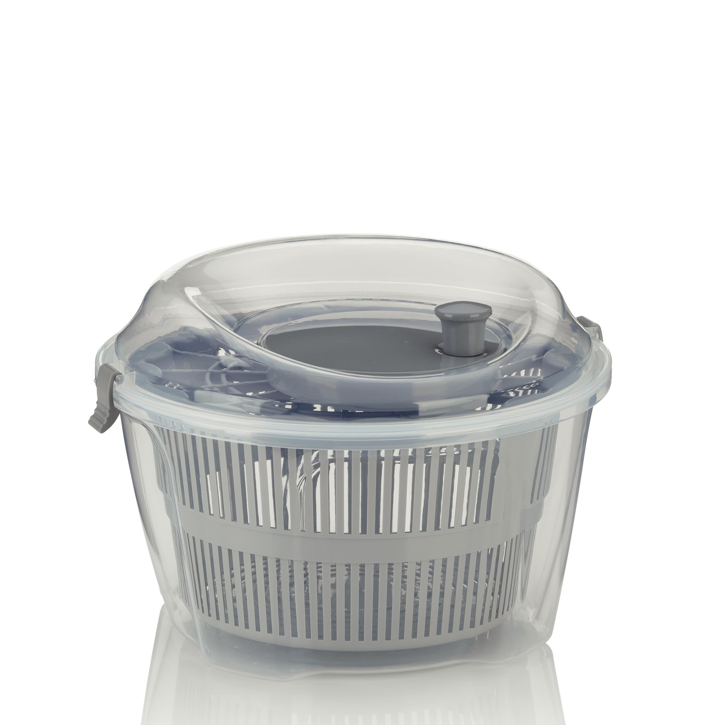 kela salad spinner with lid 24.5 cm, left and right turning, salad spinner, plastic sieve for salad spinners or colander for vegetables, fruit, penne, MAILIN, grey
