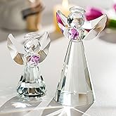 HDCRYSTALGIFTS Set 2 Crystal Angel Figurines Collectibles Gift for Women/Mom Art Glass Christmas Guardian Angel Statues Ornament