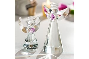 HDCRYSTALGIFTS Set 2 Crystal Angel Figurines Collectibles Gift for Women/Mom Art Glass Christmas Guardian Angel Statues Ornam