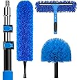 20 Feet High Reach Duster Kit with 5-12 Ft Extension Pole, Cobweb Duster with Telescoping Pole, Window Squeegee with Scrubber, Spider Web Brush, High Ceiling Fan Duster for High Window, Interior Roof