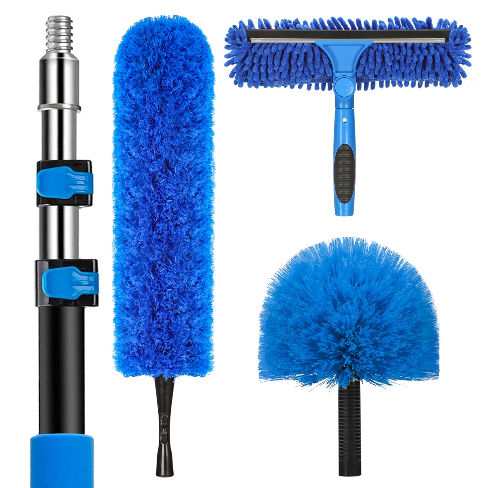 Photo 1 of 20 Feet High Reach Duster Kit with 5-12 Ft Extension Pole, Cobweb Duster with Telescoping Pole, Window Squeegee with Scrubber, Spider Web Brush, High Ceiling Fan Duster for High Window, Interior Roof