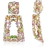 Flyonce Rectangle Clip-on Drop Earrings for Women, Sparkly Rhinestone Crystal Geometric Statement Non Pierced Earring