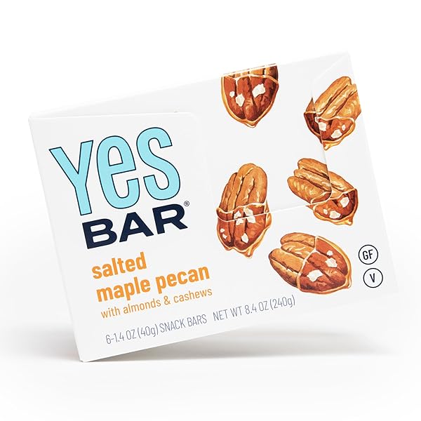 YES BAR – SALTED MAPLE PECAN – PLANT BASED PROTEIN, DECADENT SNACK BAR – VEGAN, PALEO, GLUTEN FREE, DAIRY FREE, LOW SUGAR, HEALTHY SNACK, BREAKFAST, LOW CARB, KETO FRIENDLY (6 COUNT)