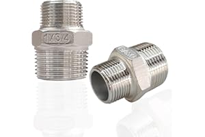 ZOUNI 2pcs Reducing Hex Nipple, 304 Stainless Steel 1" NPT Male x 3/4" NPT Male Pipe Fitting Reducer Nipple Adapter 2000psi Reducer Straight Connector (2pcs, 1"-3/4")