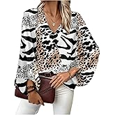 Verdusa Women's Plus Size Animal Print Dressy Blouses Elegant V Neck Tunic Tops