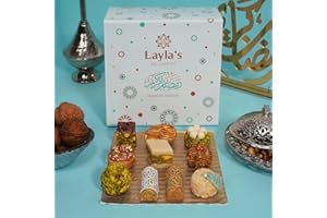 LAYLA'S DELICACIES Layla’s Delicacies Mediterranean Treats Gift Box for Ramadan Mubarak - Handmade Healthy Mixed Nutty Flavors Pastries - Halal, Vegetarian, Gluten Free - 23 Bite-Size Treats