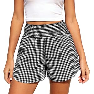 Women's Gingham Plaid Beach Shorts Elastic High Waist Loose Fit Lounge Shorts Y2K Summer Beach Casual Bottoms 2026