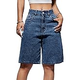 Xineicy Womens Jean Shorts Y2K Mid Waisted Straight Leg Baggy Jorts Trendy Summer Outfits Casual Denim Shorts