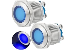 ZGSZJHF 16mm 5/8" Indicator Light Blue Waterproof Large Light Stainless Steel Signal Lamp 12 Volt Led Lights 12V-24V DC/AC LED Pilot Lamp