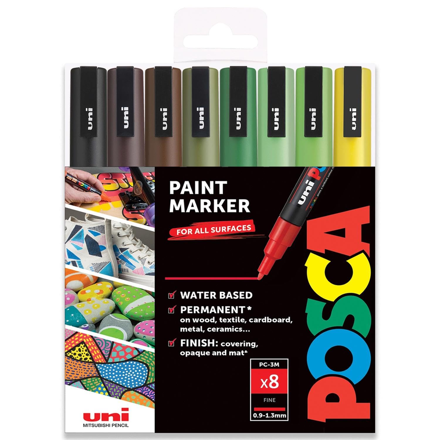 POSCA PC-3M Paint Marker Art Pens - 0.9-1.3mm – Earth Tones Set of 8 Pens in Gift Box