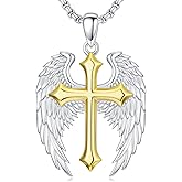 Lattd Angel Wings Necklace 925 Sterling Silver Guardian Angel Wings Cross Pendant for Men Women, w/Stainless Steel Chain 22”+2”