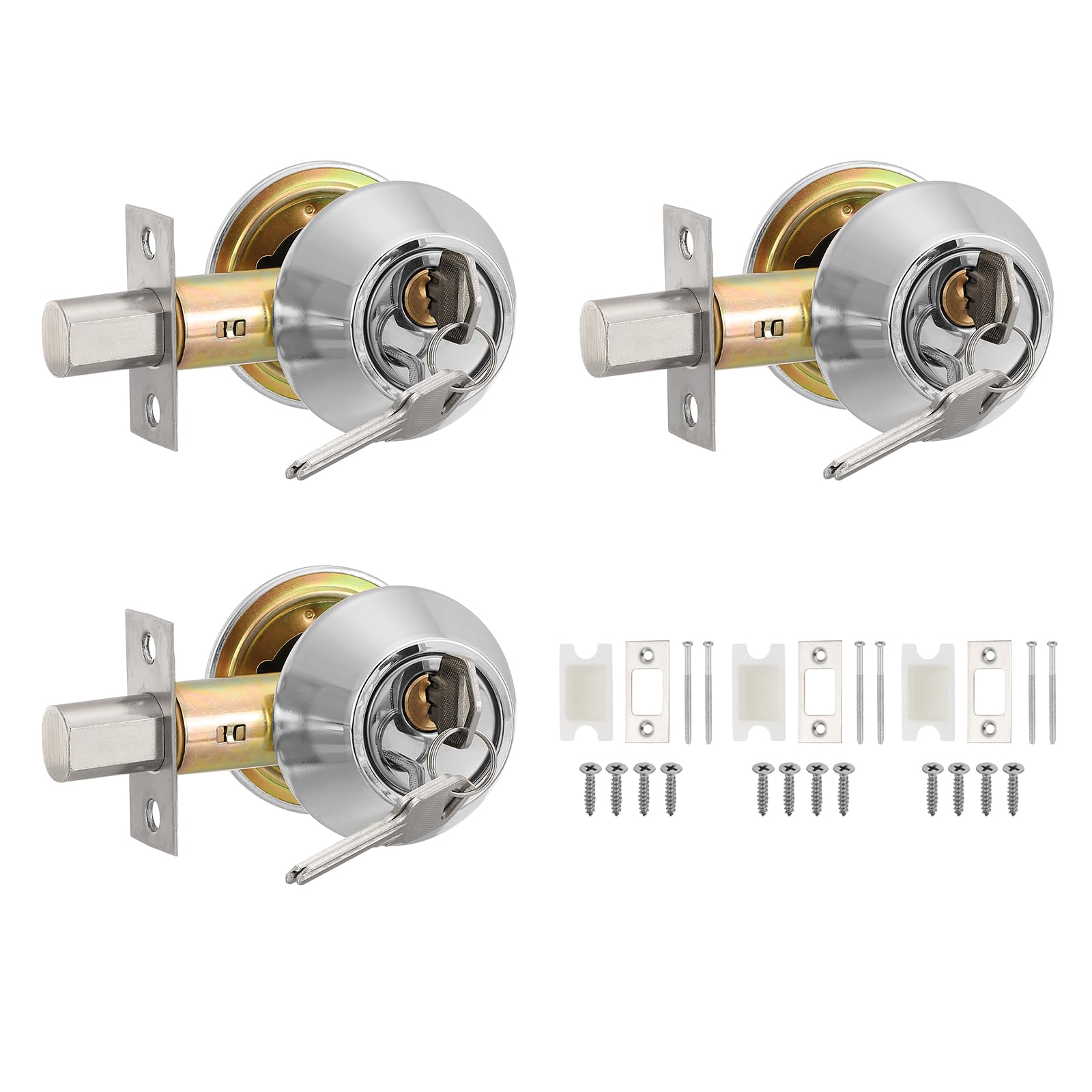 PATIKIL Keyed Alike Double Cylinder Deadbolts, 3 Pack Keyed Entry Door Knob Anti-Theft Exterior Door Hardware for Front Door and Entrance Door, Silver