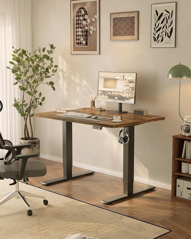 Escritorio Elevable Eléctrico con Cargador USB, Escritorio Regulable en Altura Ergonomica Escritorio de pie Ajustable Smart Panel con Funciones de Memoria, Standing Desk 100 x 60 cm, Marron — foto 2 de 8