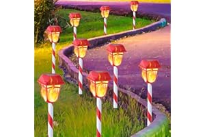 Dynaming 9 Pack Solar Flame Torch Lights, Flickering Flame Christmas Pathway Markers, Auto On/Off Candy Cane Lights for Xmas Patio Yard Walkway Driveway