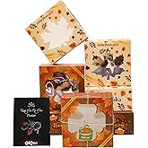 qiqee Thanksgiving Bakery Box with Window 36packs 6x6x3 Gold Leaves Cookie Boxes Pastry Box for Thanksgiving Day