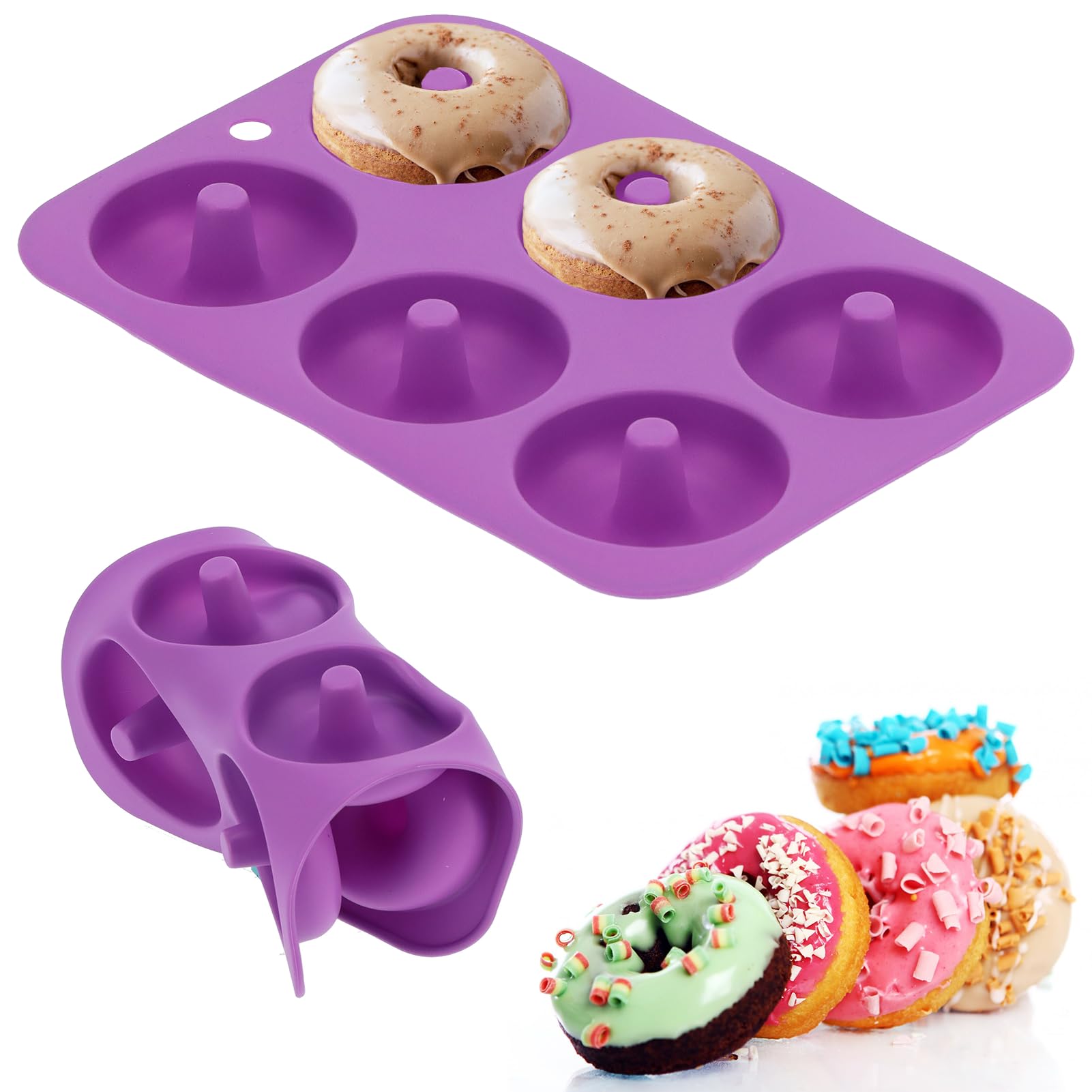 Donut Pan Non-Stick Donut Baking Pan Silicone Bagel Doughnuts Pan Baking Accessory for Muffins Chocolate Cake Bread(Purple)