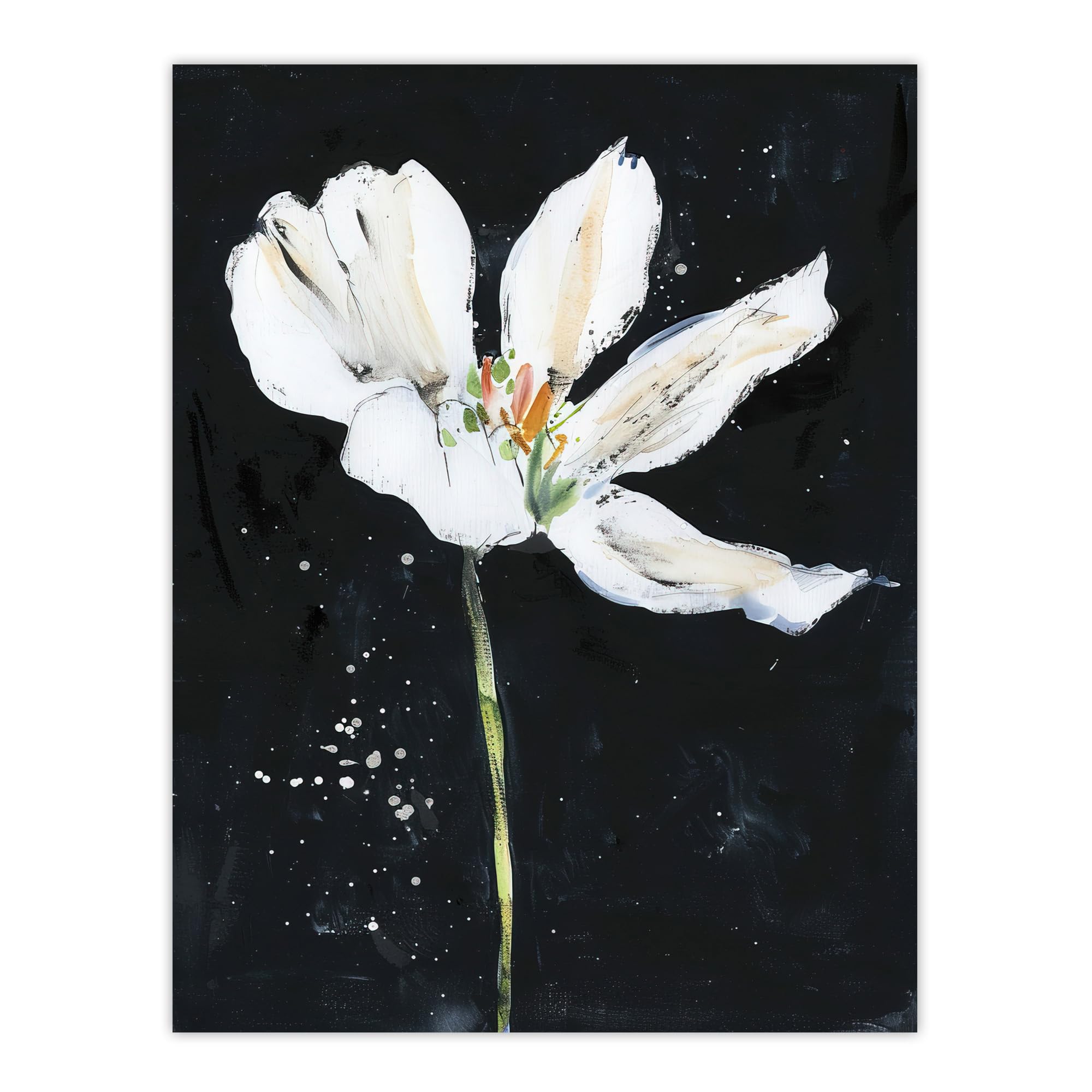 Artery8 Abstract White Lily Flower Black Floral Painting Living Room Extra Large XL Wall Art Poster Print