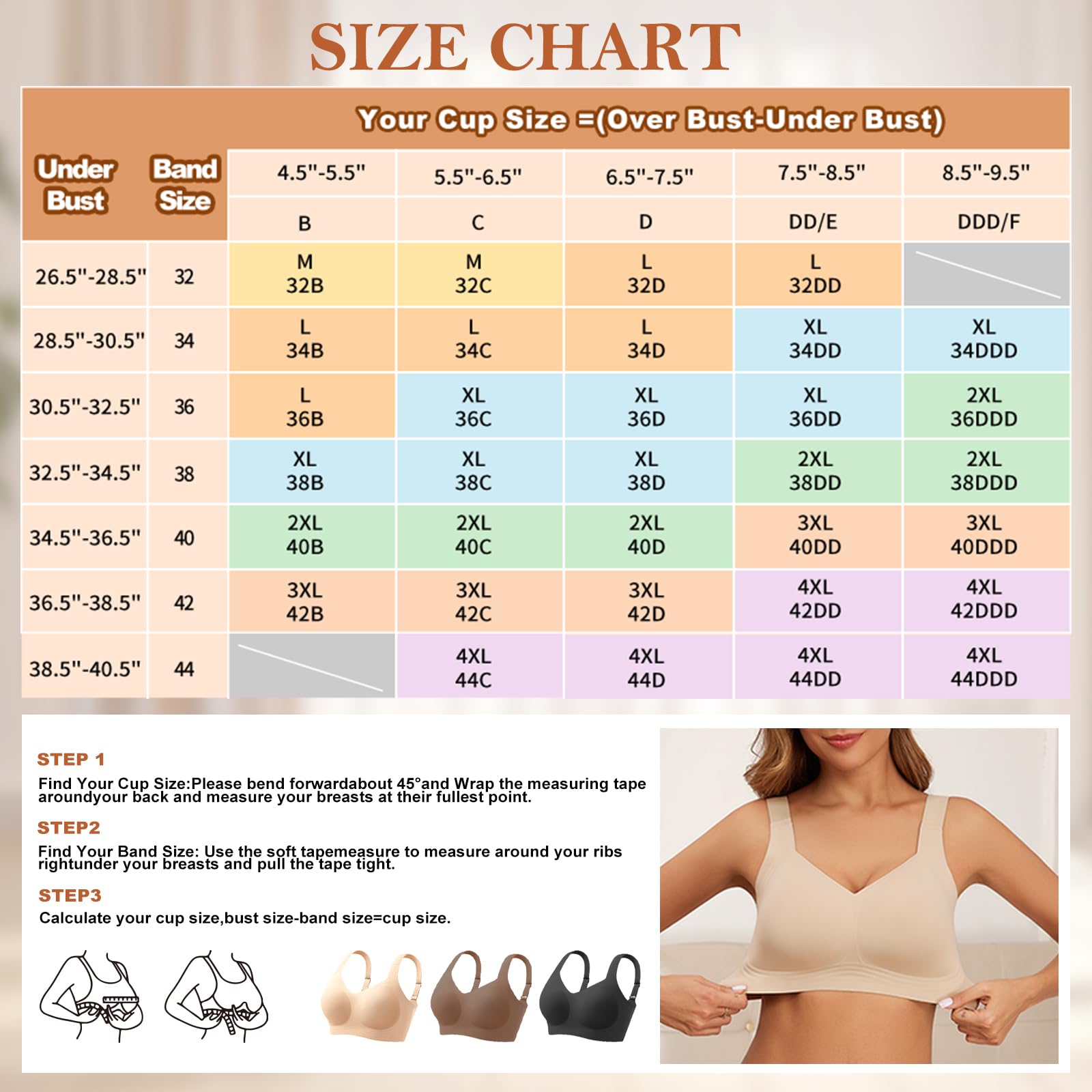PoseFree Womens Seamless Wireless Supportive Bra Push Up Comfort Soft No Underwire Full Coverage T-Shirt Bra