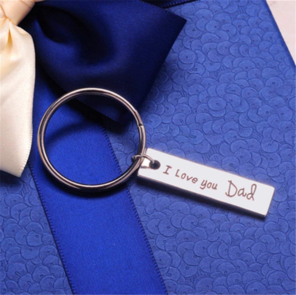 Dad Keychain,I Love You Dad Keychain Angela_Max Fashion Accessories Silver Men\'s Square Letter Charm Pendant Keychain Father\'s Day Gift Keyrings