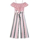 oklady Girls' Jumpsuits Belted Ruffle Top High-waisted Wide Leg Pleated Pants One Piece Outfit 6-14 Y