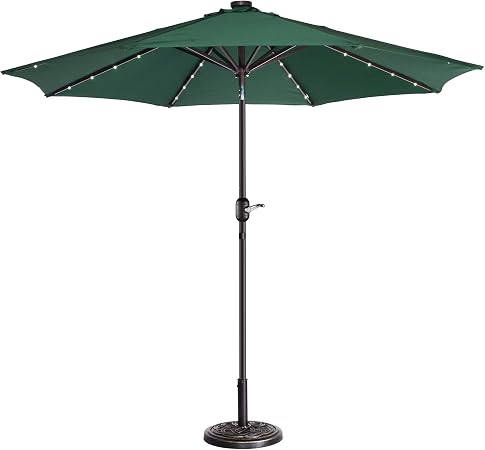 Amazon Com Villacera 83 Out5424 9 Led Lighted Outdoor Patio 8 Steel Ribs And Push Button Tilt Solar Powered Market Umbrella Forest Green Garden Outdoor