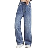 SANGTREE Girls Baggy Jeans Wide Leg Jeans Elastic Waist Casual Denim Pants Kids Clothes,6-14 Years