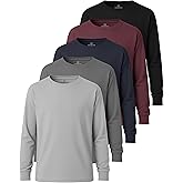 Real Essentials 5 Pack: Boys' Cotton Jersey Long Sleeve T-Shirt Uniform Kids Crew Neck Tee Top