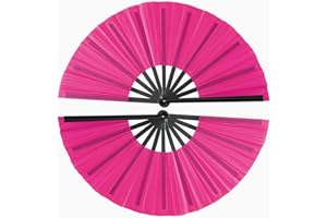 Oncpcare 2 Pcs Large Folding Hand Rave Fan, Chinese Kung Fu Line Dance Popping Fan for Men Women Girl Boy Gift (Rose Red)
