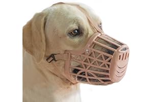 LUCKYPAW Basket Dog Muzzle for Large Medium Small Dogs, Cage Muzzles to Prevent Biting Chewing Licking Scavenging, Mouth Cover with Adjustable Strap for Vet Visits, Grooming, Walking (Size 7, Beige)