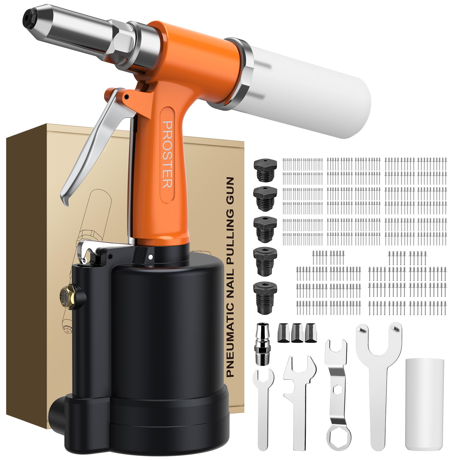 Proster Pneumatic Duty Air Hydraulic Riveter 3/32", 1/8", 5/32", 3/16" and 1/4" Capacity 500PCS Rivet 1/4"360 Degree Rotary Joint