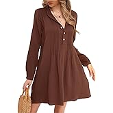 R.Vivimos Women's Tunic Dress Fall Cotton Button Down Long Sleeves Casual Mini Shirt Dress