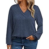 VISLILY Womens-Plus-Size-Tops Trendy V Neck Casual Long Sleeve Shirts Lightweight Knit Sweaters Cute Pullover Tunics Blouses