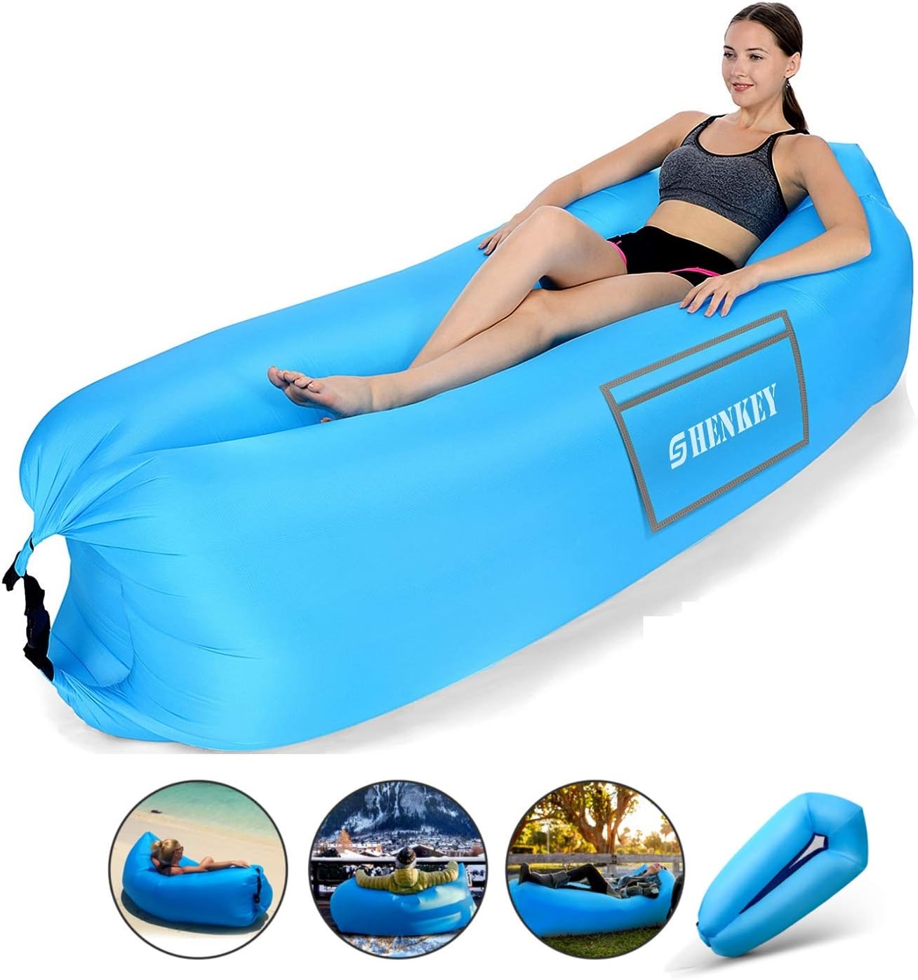 SHENKEY Inflatable Lounger, 2020 Upgrade Waterproof Anti-Air Leaking Air Sofa with Portable Package, Inflatable Couch and Air Chair for Travelling, Camping, Hiking and Beach Parties