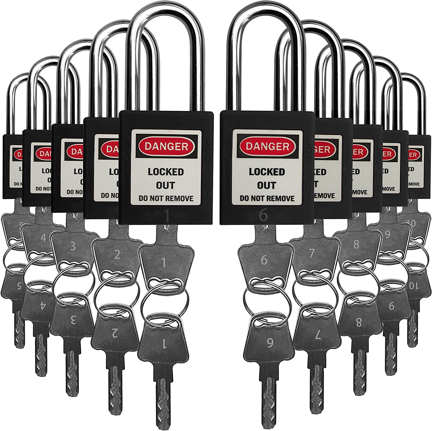 Lockout Tagout Locks, Safety Padlock，10 PCS with Number (Black NO.1-10)