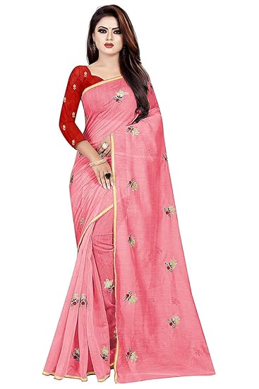 Blue Wish Womens Chiffon Embroidery Heavy Work Saree (white)