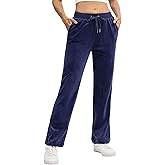 TACVASEN Women's Velour Pants Soft Velvet Sweatpants Warm Straight Leg Lounge Pants with Pockets Athletic Casual