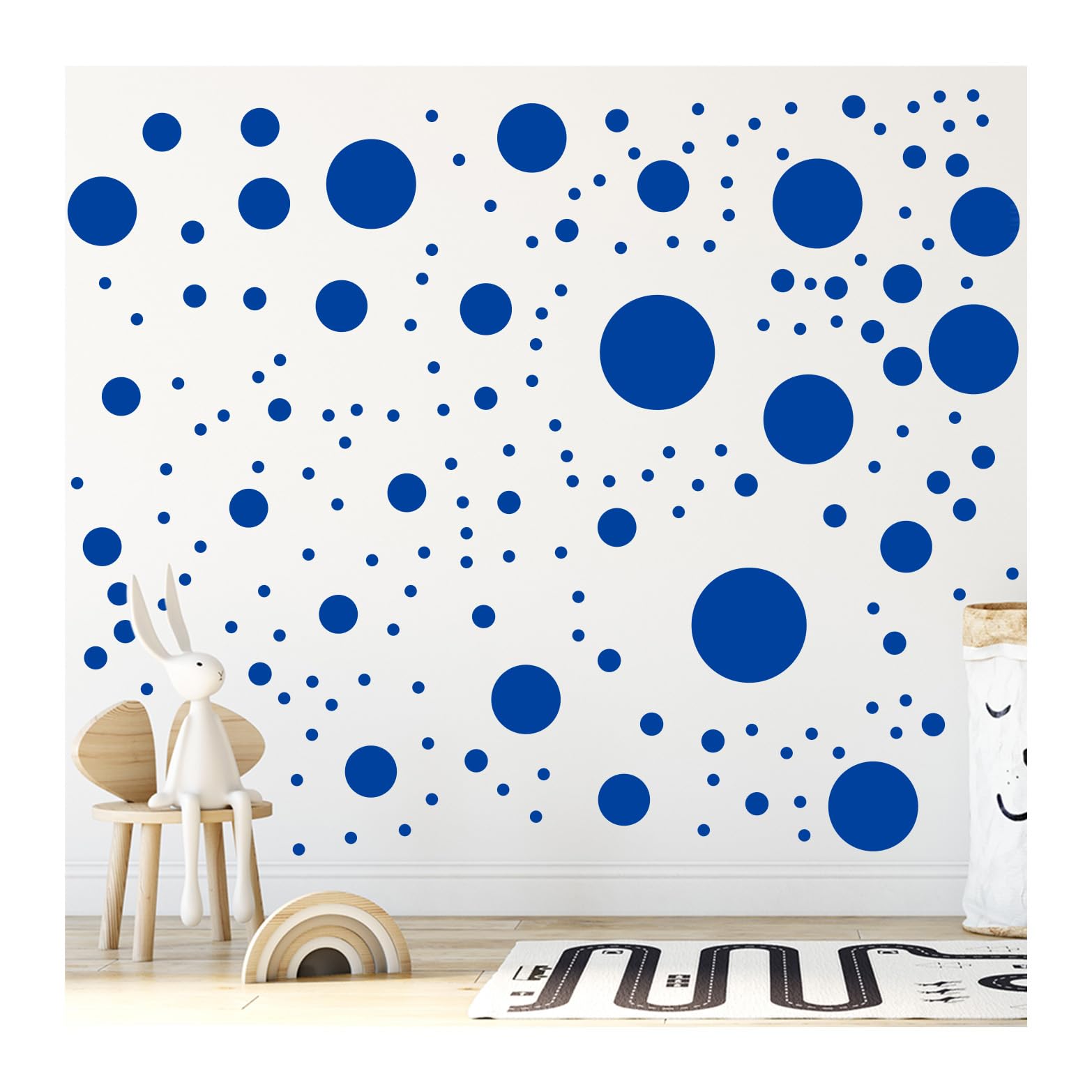 StickerDeen 500+ Assorted Polka Dot Circle Wall Stickers for Kids Bedroom Living Room, Classroom, Playroom Decor Removable Vinyl Wall Stickers Dots Wall Decals (Royal Blue)