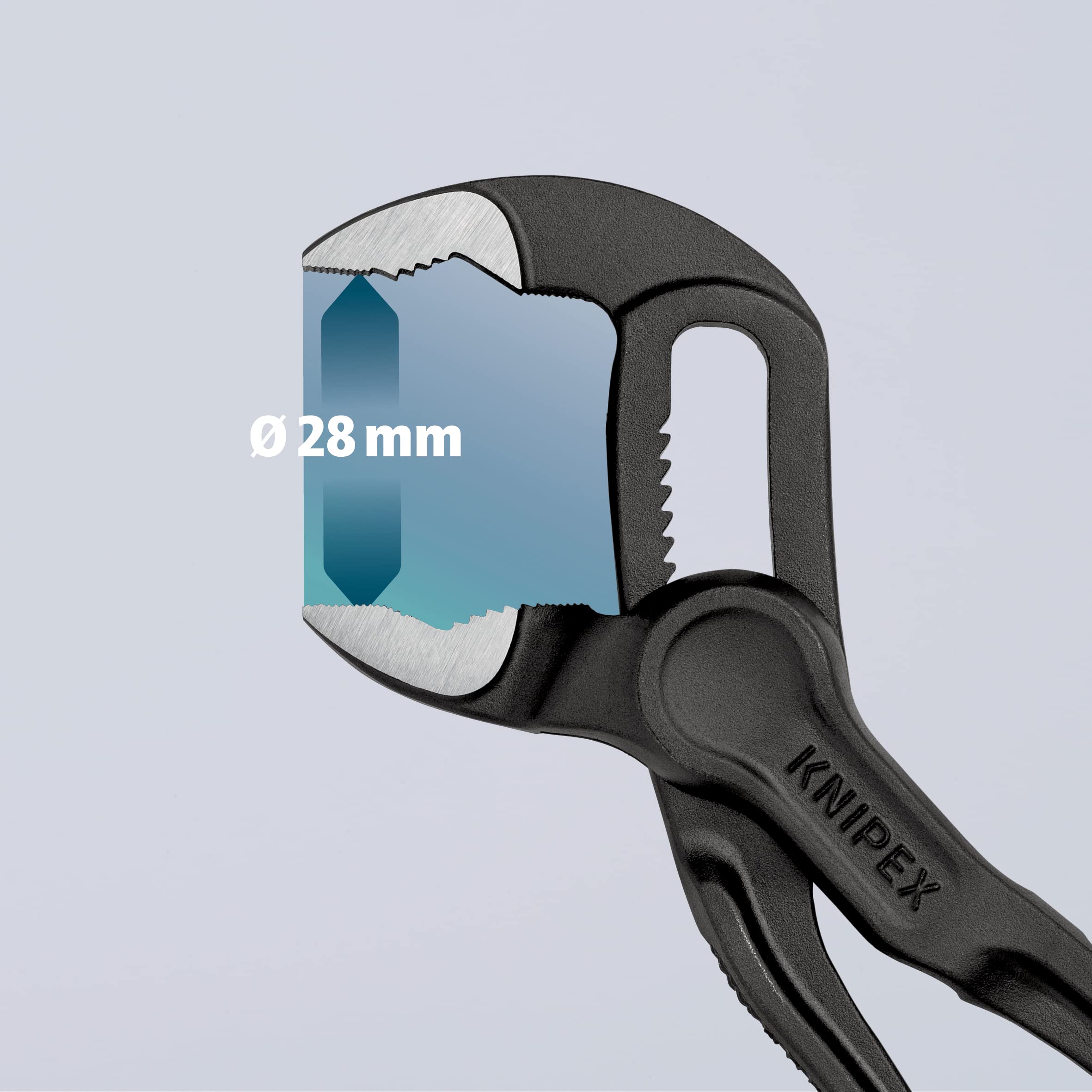 KNIPEX Cobra XS Mini-Wasserpumpenzange, 100 mm, Muttern bis 24 mm, Rohre bis 28 mm, Selbstklemm-Effekt, Rohrzange, EDC, 87 00 100 8