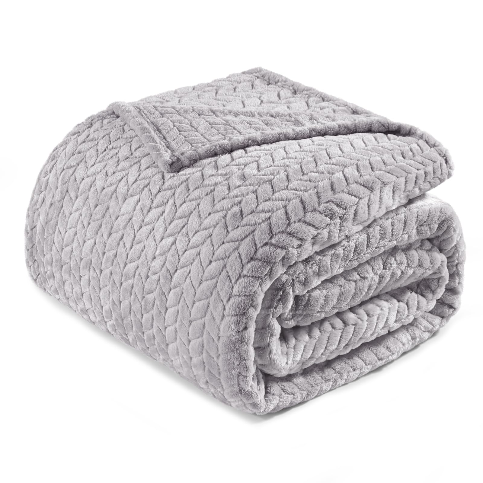 Exclusivo Mezcla King Size Fleece Blanket for Bed, 230x265 CM Soft Cozy Jacquard Flannel Blankets, Lightweight Fuzzy Plush Warm for All Seasons, Light Grey