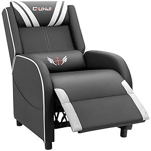 JUMMICO Gaming Recliner Chair PU Leather Single Recliner Sofa Adjustable Modern Living Room Recliners Home Theater Recliner Seat (White)