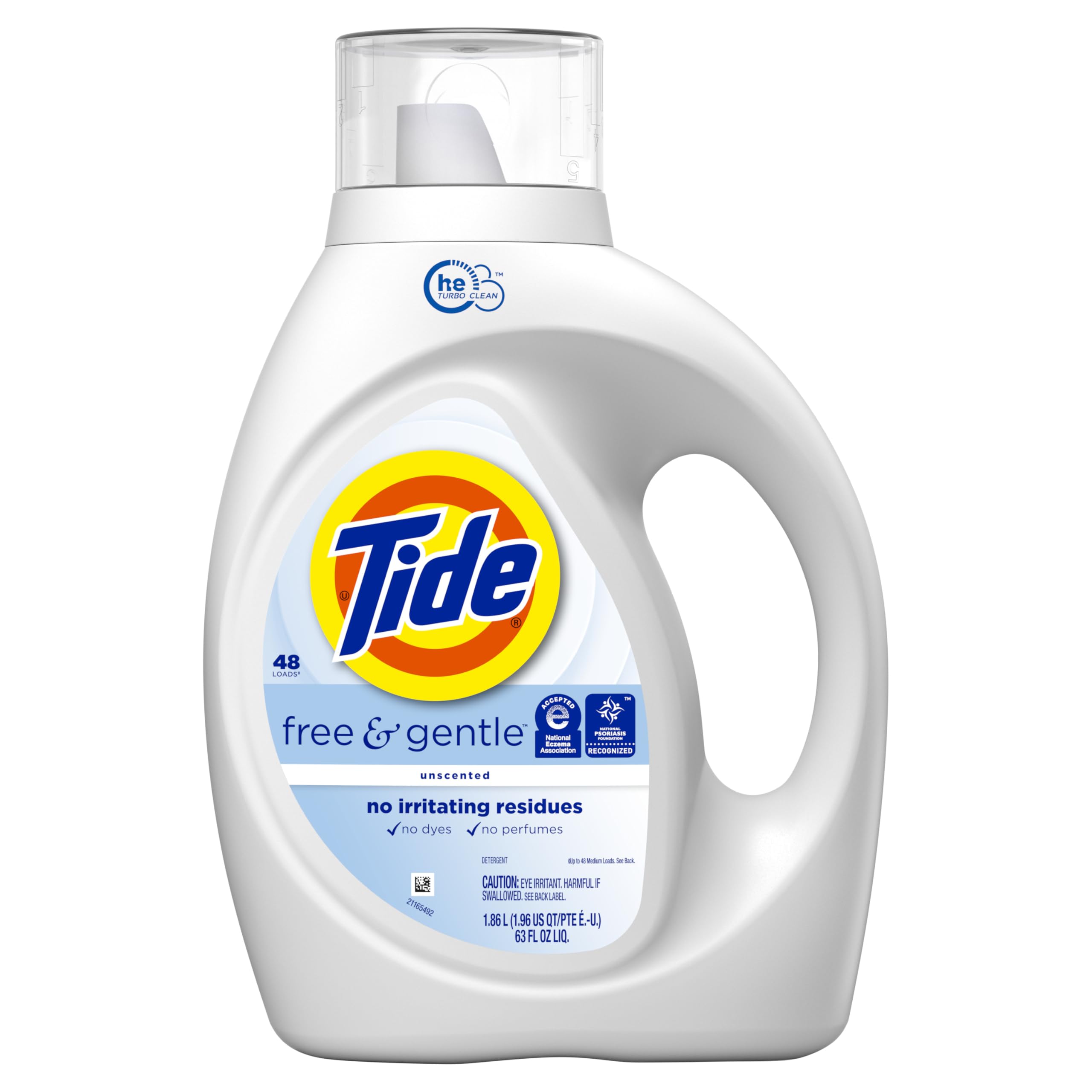Tide Free & Gentle Liquid Laundry Detergent, 63 fl oz, 48 Loads, HE Compatible