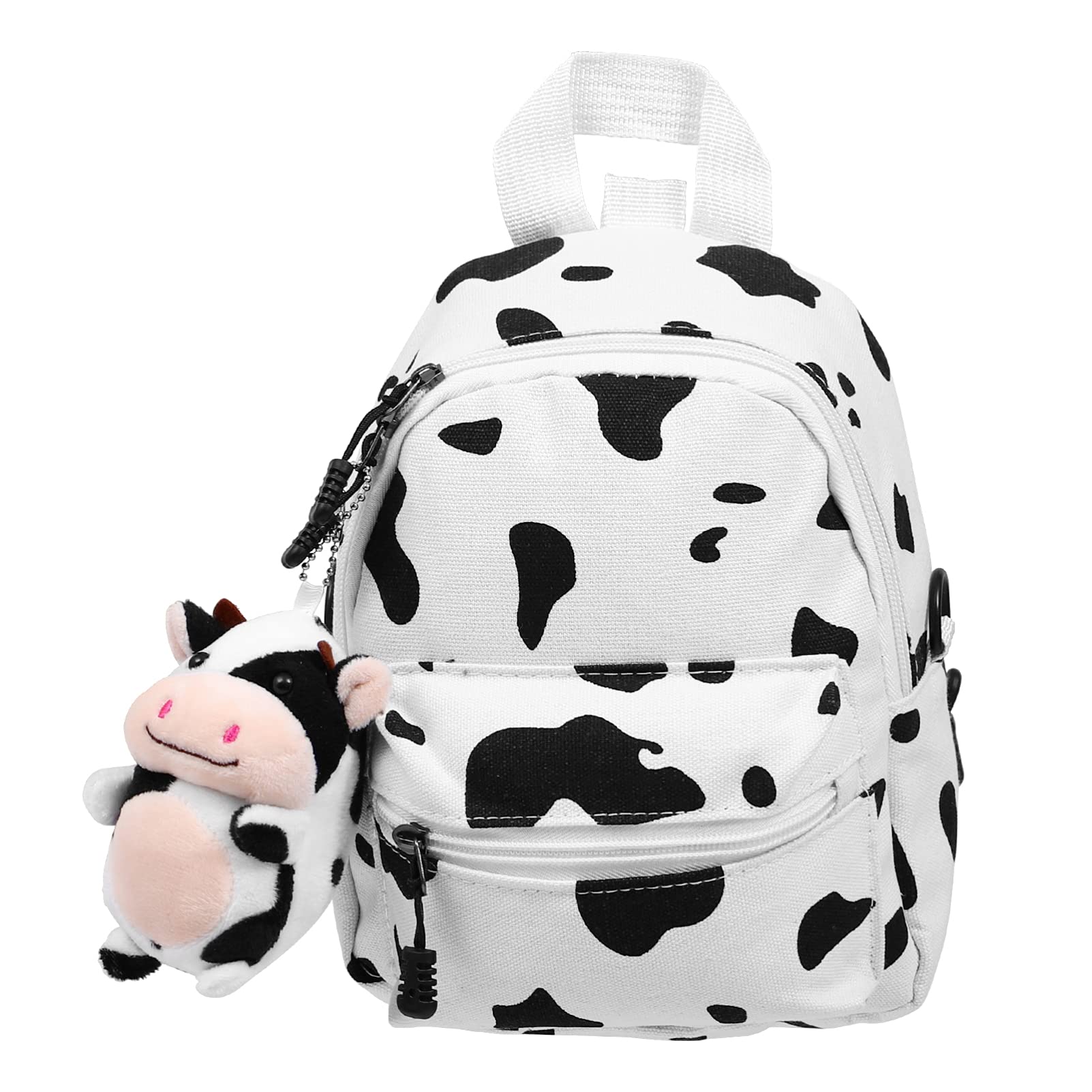 PRETYZOOM Lovely Shoulder Bag Cow Pattern Backpack Cow Print Backpack Mini Canvas Daypack with Plush Cow Pendant for Student Teenagers Kids Accessory Girl Backpack